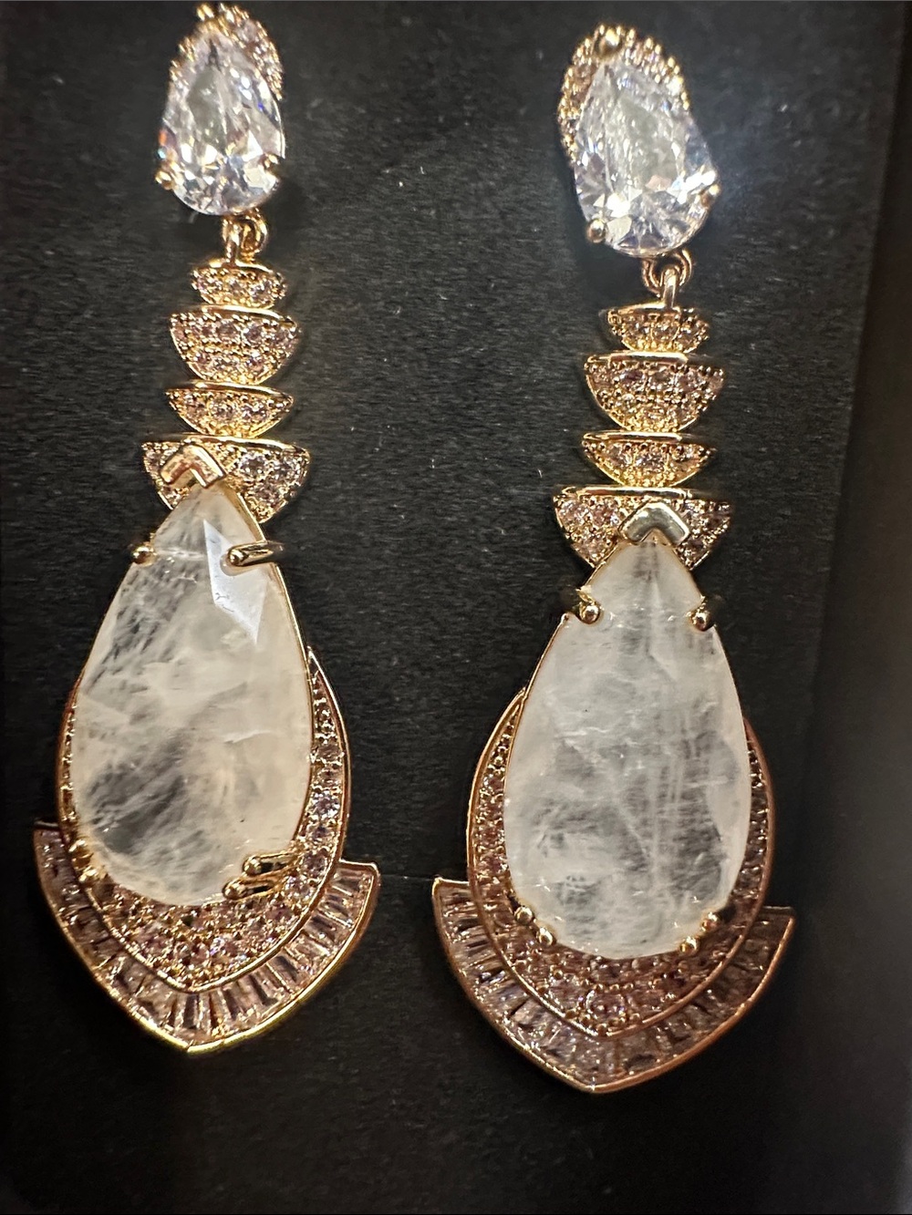 Gold-Tone White Teardrop Dangle Earrings - Women Jewelry